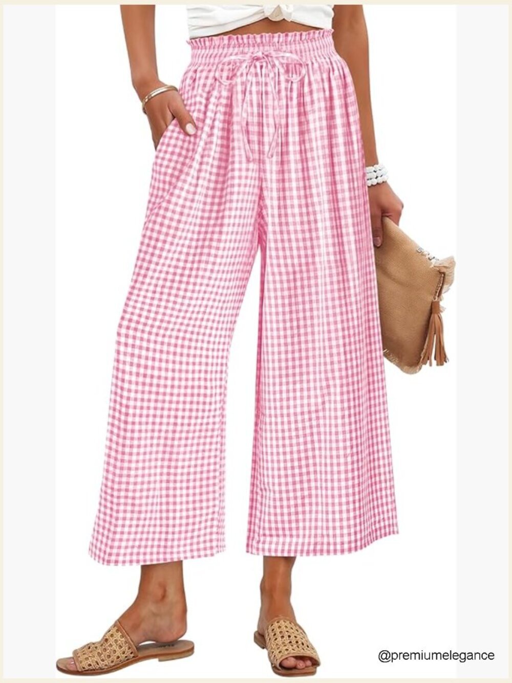 Womens Striped Gingham Palazzo Capri Pants Wide Leg Lounge Pajama Bottoms